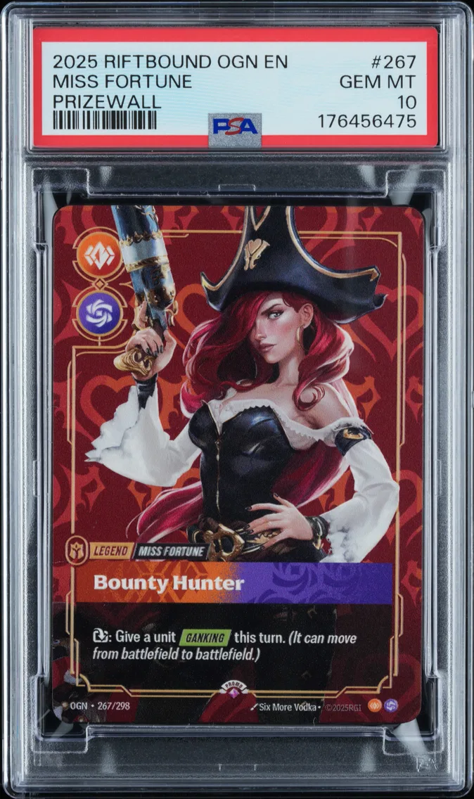 2025 #267 Miss Fortune - Bounty Hunter PSA 10 Riftbound: League of Legends Ogn-Origins Plated Legends