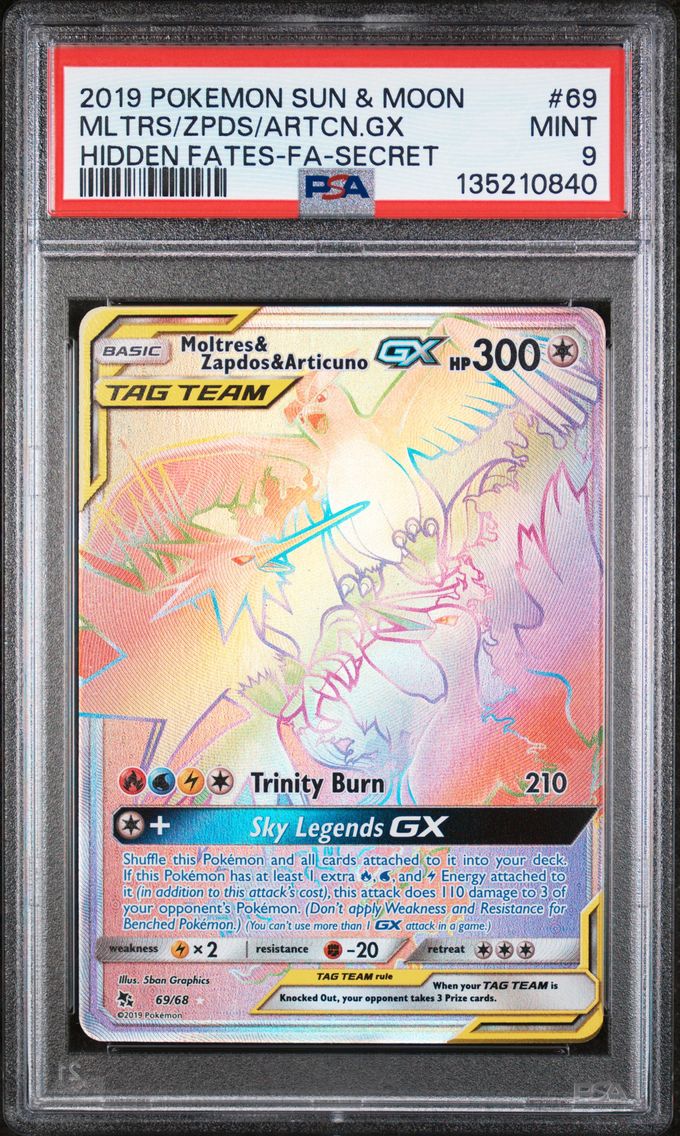 2019 #69 Full Art/Moltres & Zapdos & Articuno GX PSA 9 Sun & Moon Hidden Fates