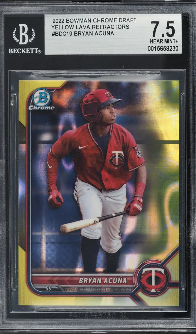 2022 BOWMAN CHROME DRAFT YELLOW LAVA REFRACTOR BRYAN ACUNA ROOKIE /75 BGS 7.5
