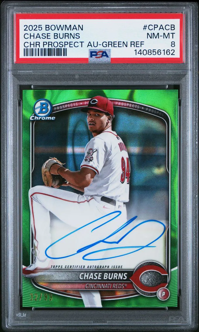 2025 #CPACB Chase Burns PSA 8 Bowman Chrome Prospect Autographs