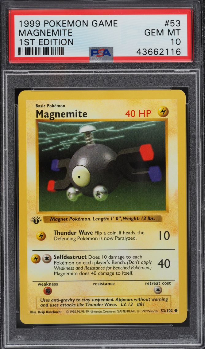 1999 #53 1ST EDITION MAGNEMITE PSA 10 POKEMON BASE SET SHADOWLESS