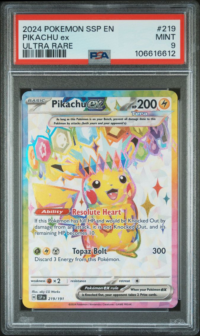 2024 #219 Pikachu EX PSA 9 Ssp EN-Surging Sparks