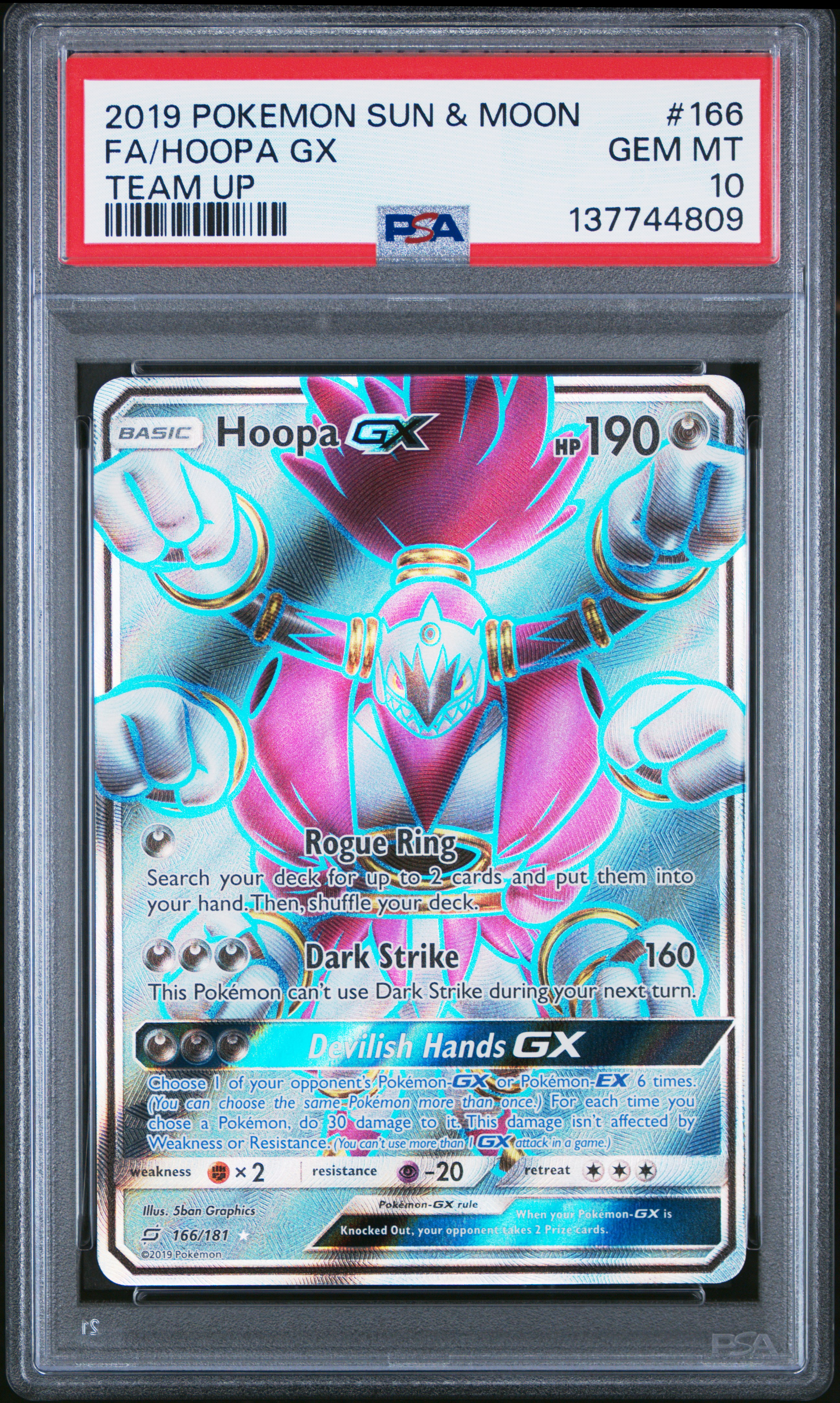 2019 #166 Full Art/Hoopa Gx PSA 10 Sun & Moon Team Up