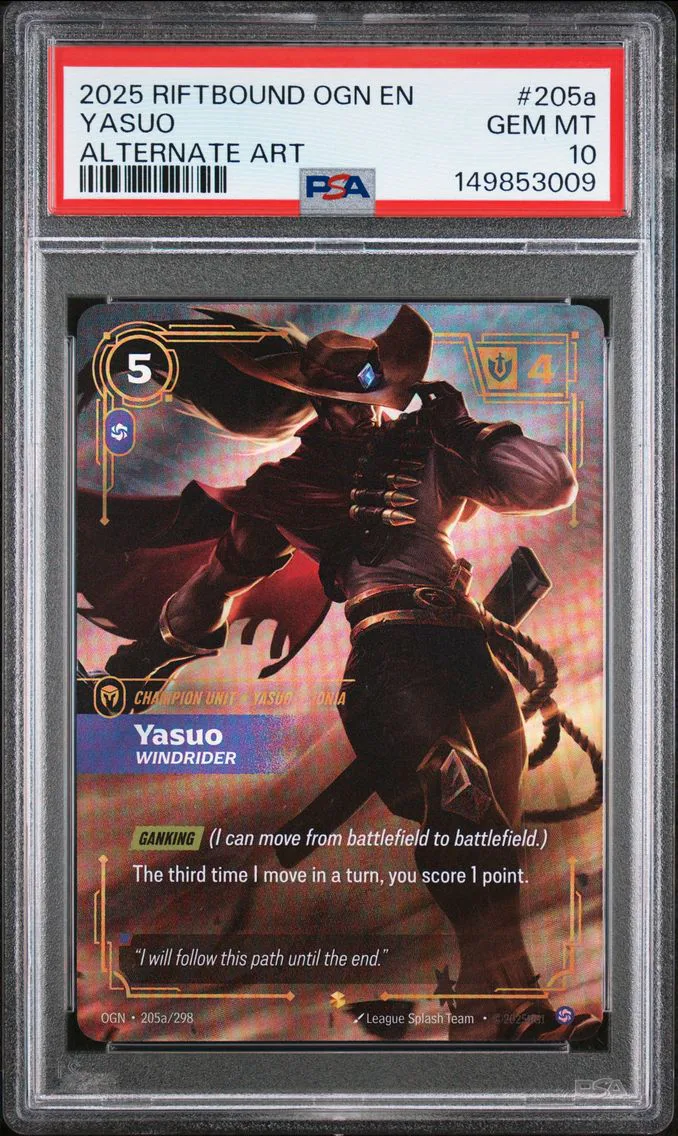 2025 #205a Yasuo - Windrider PSA 10 Riftbound: League of Legends Ogn-Origins