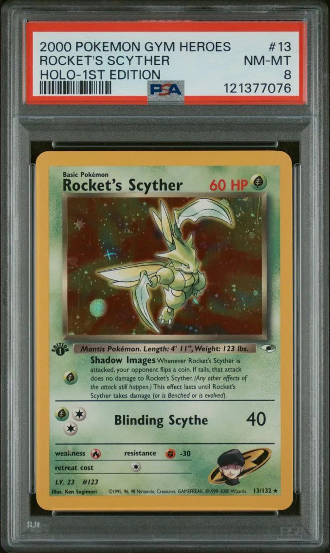 2000 #13 Rocket's Scyther Holo-1st Edition PSA 8 Gym Heroes Pokemon