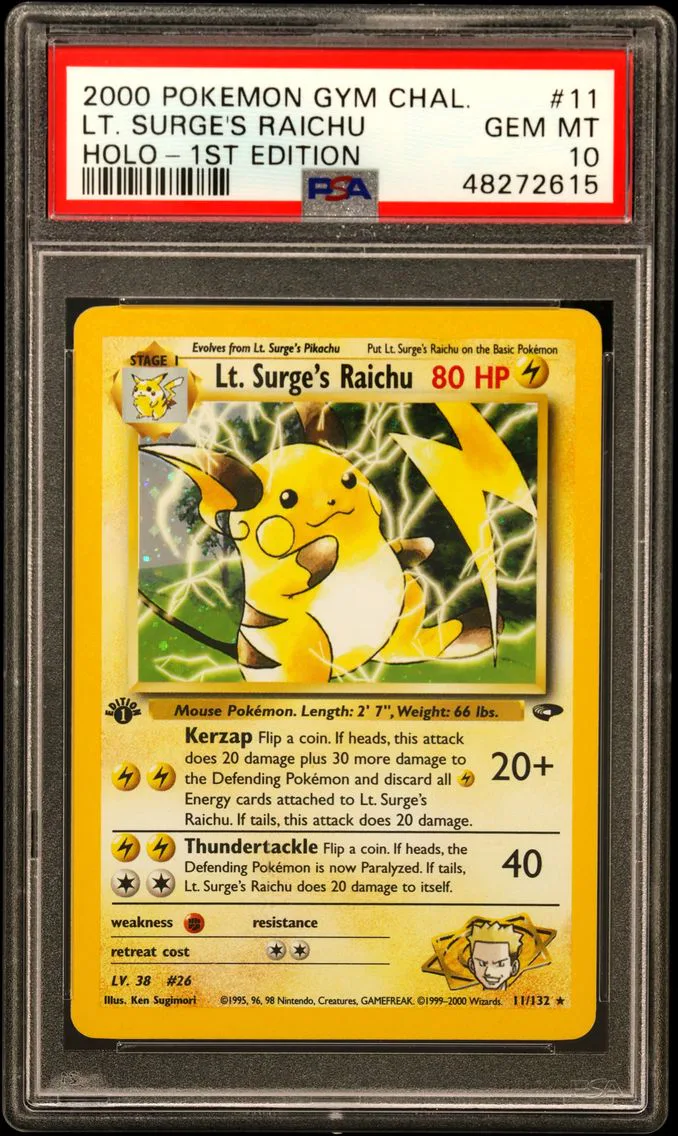 2000 #11 LT. Surge's Raichu PSA 10 Gym Challenge