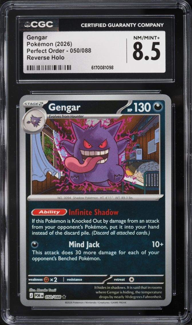 2026 Pokemon Mega Evolution Perfect Order Reverse Holo Gengar #050 CGC 8.5 NM-MT+