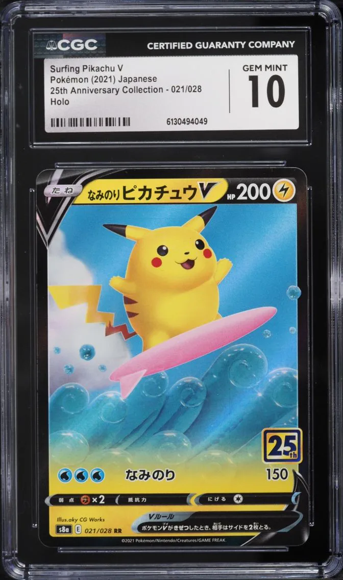 2021 Pokemon Japanese SWSH 25th Anniversary Holo Surfing Pikachu V #21 CGC 10 GEM MINT