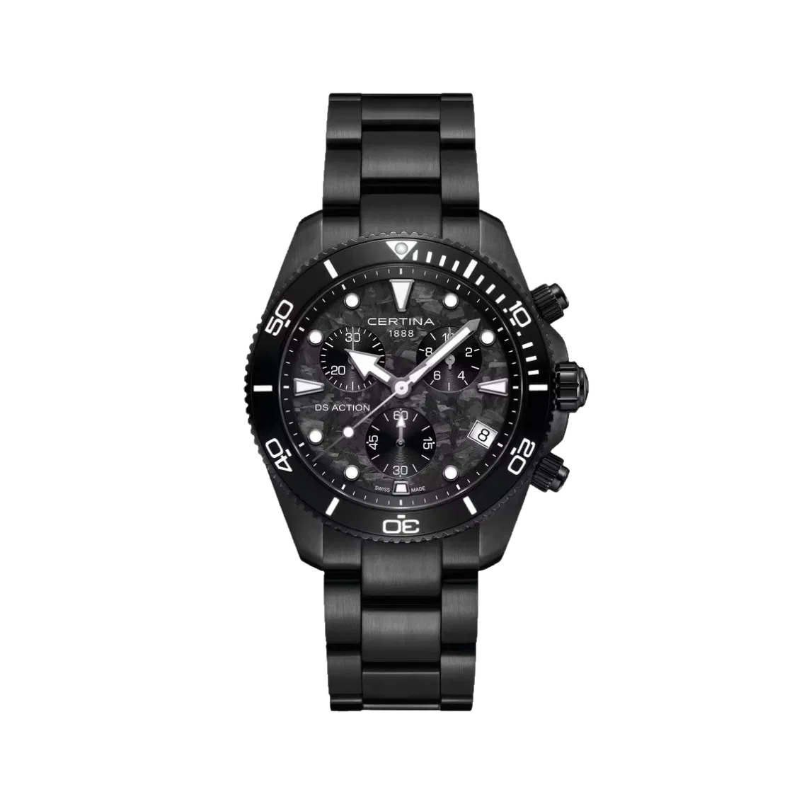 Certina DS Action Quartz Chrono Black PVD 42mm - Black on Bracelet