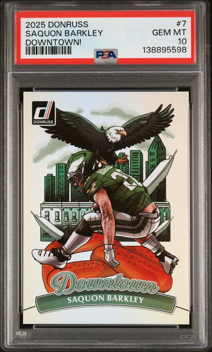 2025 #7 Saquon Barkley PSA 10 Panini Donruss Downtown! Football
