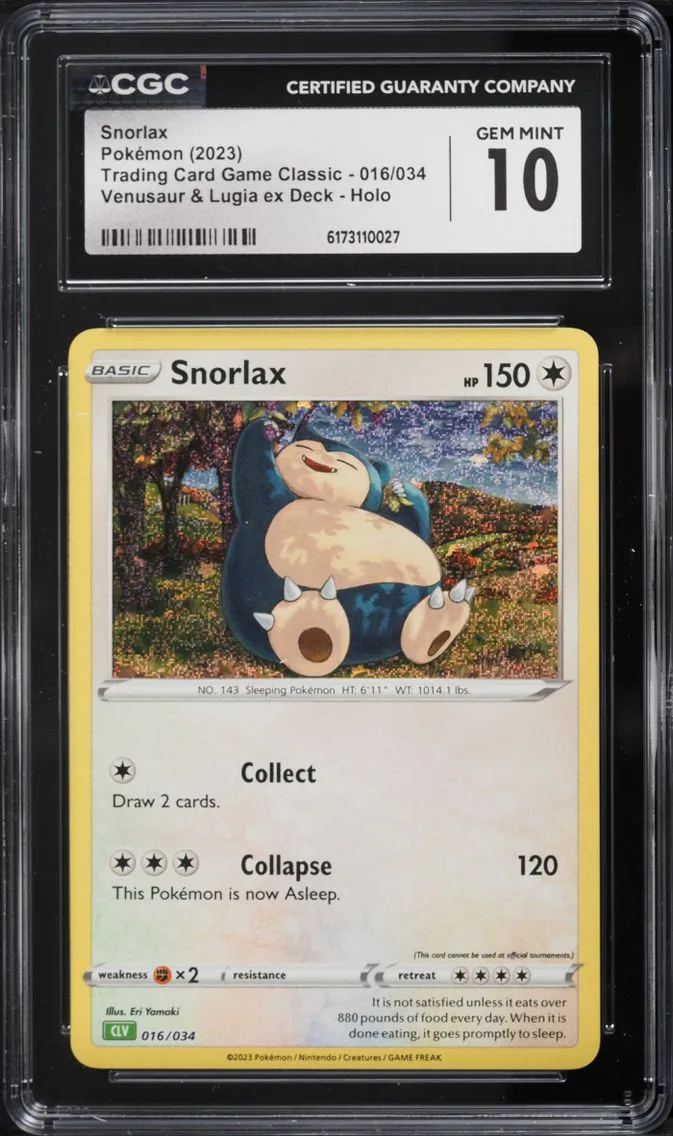 2023 #16 Snorlax CGC 10 Pokemon TCG Classic Collection Venusaur & Lugia ex Deck Holo