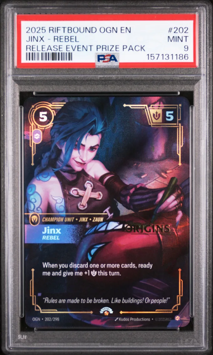 2025 #202 Jinx - Rebel PSA 9 Riftbound: League of Legends Ogn-Origins