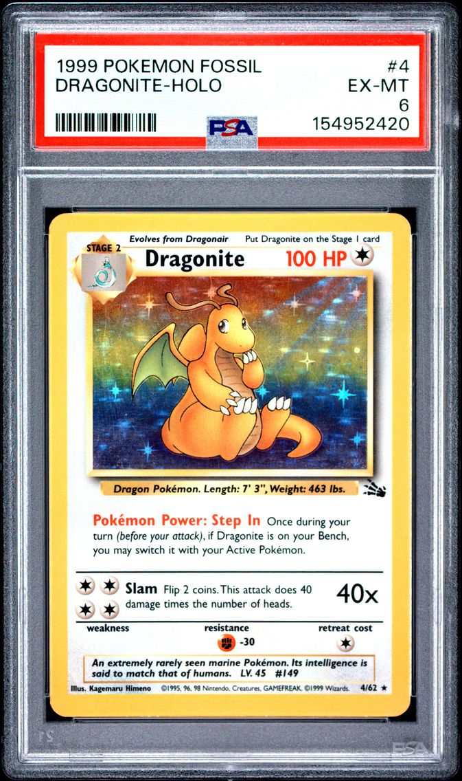 1999 #4 Dragonite-Holo PSA 6 Fossil