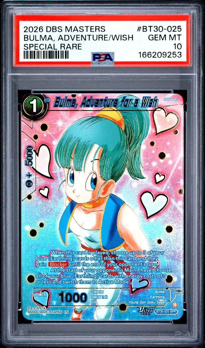 2026 #BT30-025 Bulma, Adventure for A Wish PSA 10 Dragon Ball Super Card Game Masters Series 30 Three Glorious Fighters