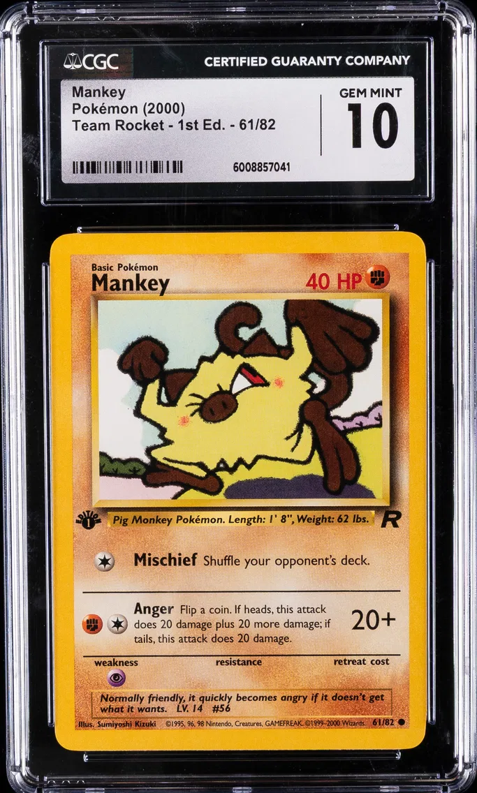 2000 #61 Mankey 1st Edition CGC 10 Rocket Pokemon