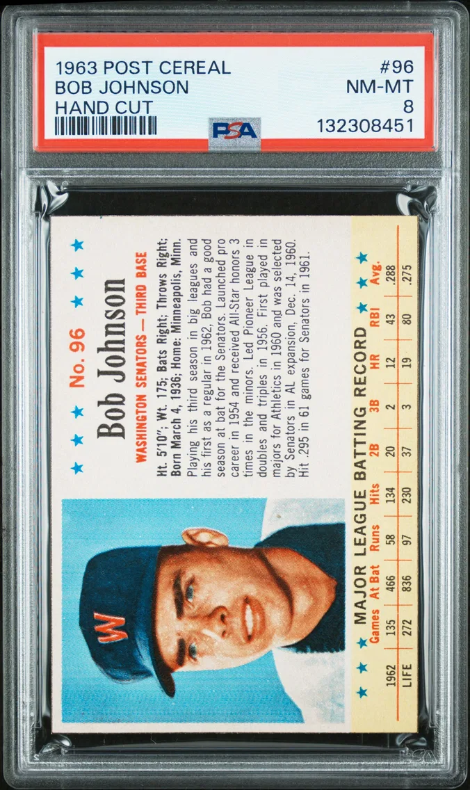 1963 #96 Bob Johnson PSA 8 Post Cereal