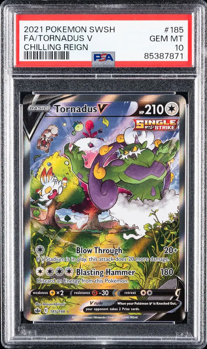 2021 #185 Full Art/Tornadus V PSA 10 Sword & Shield Chilling Reign Pokemon