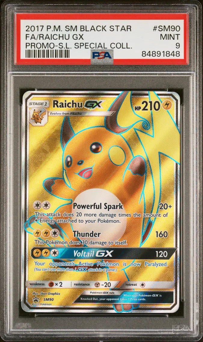 2017 #SM90 Full Art/Raichu GX PSA 9 SM Black Star Promo