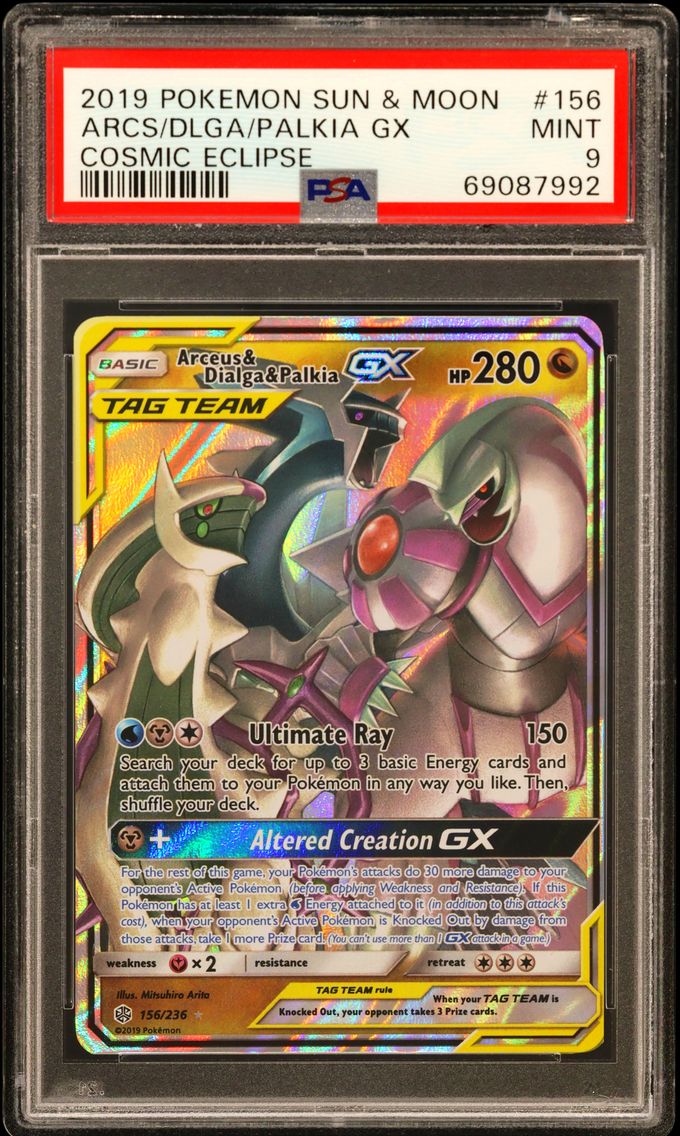 2019 #156 Arceus & Dialga & Palkia GX PSA 9 Sun & Moon Cosmic Eclipse