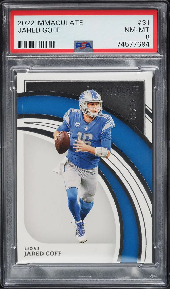 2022 IMMACULATE COLLECTION JARED GOFF /99 #31 PSA 8 NM-MT