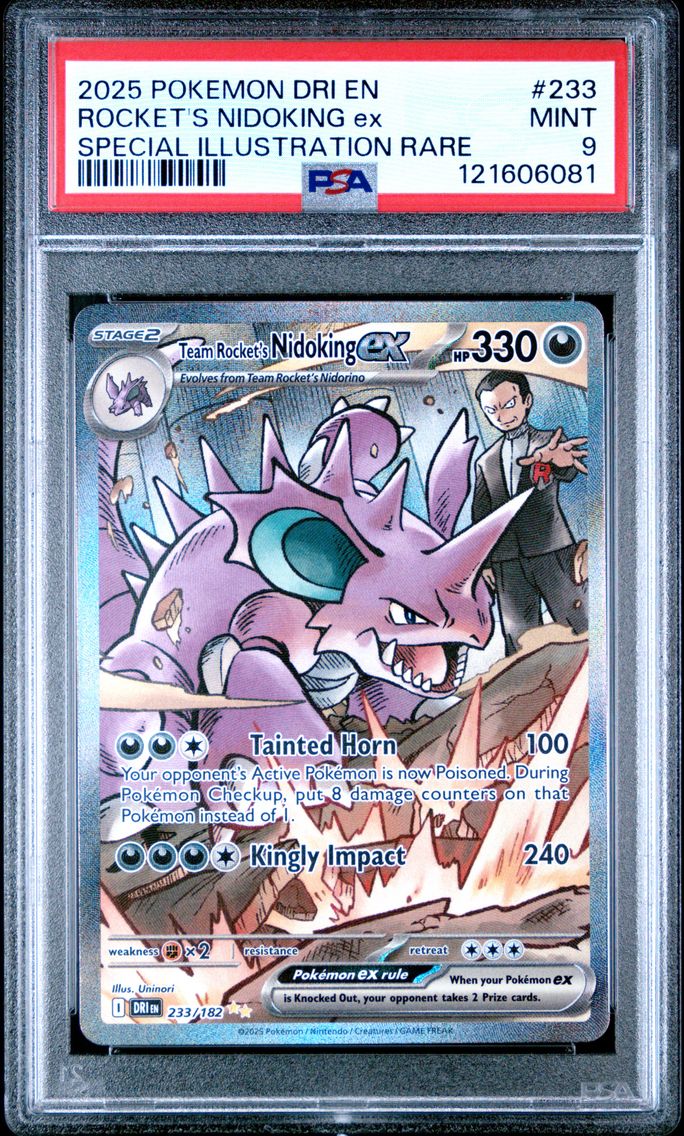 2025 #233 Team Rocket's Nidoking EX PSA 9 Dri EN-Destined Rivals Pokemon