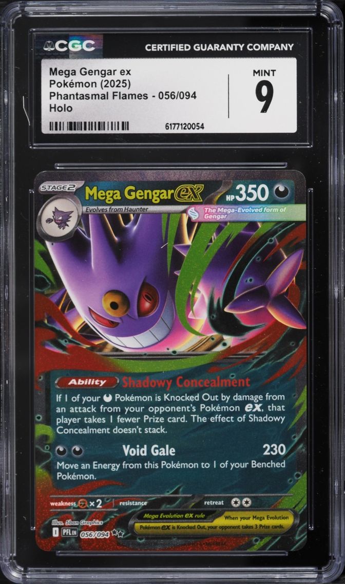 2025 #56 Mega Gengar Ex CGC 9 Pokemon Mega Evolution Phantasmal Flames Holo