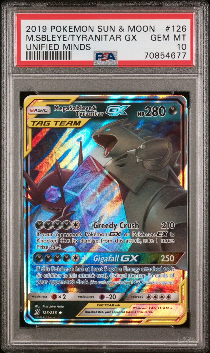 2019 #126 Mega Sableye & Tyranitar GX PSA 10 Sun & Moon Unified Minds