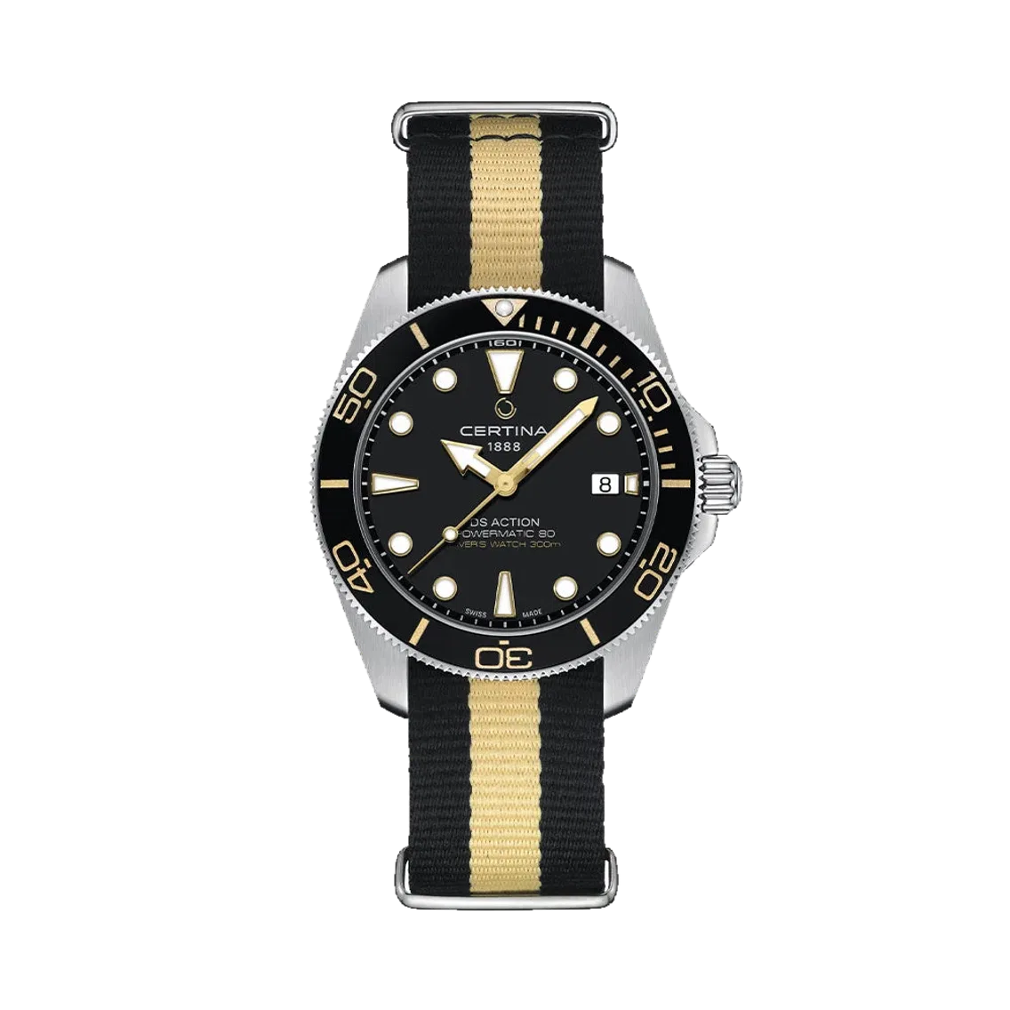 Certina DS Action Diver "New DS Concept Extreme Shock Resistance" 40.5mm - Black on One-Piece Textile Strap