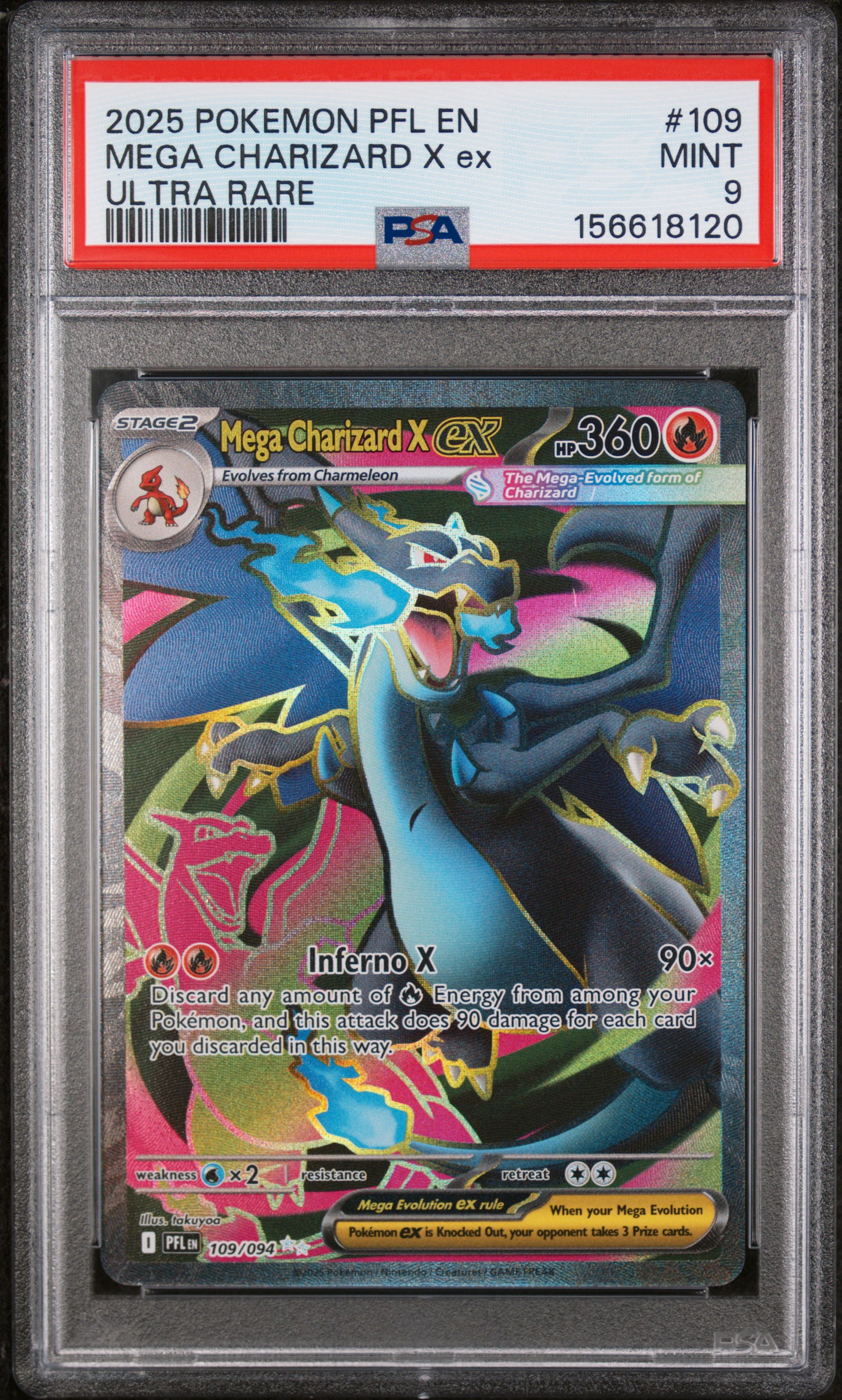 2025 #109 Mega Charizard X Ex PSA 9 Pfl En-Phantasmal Flames