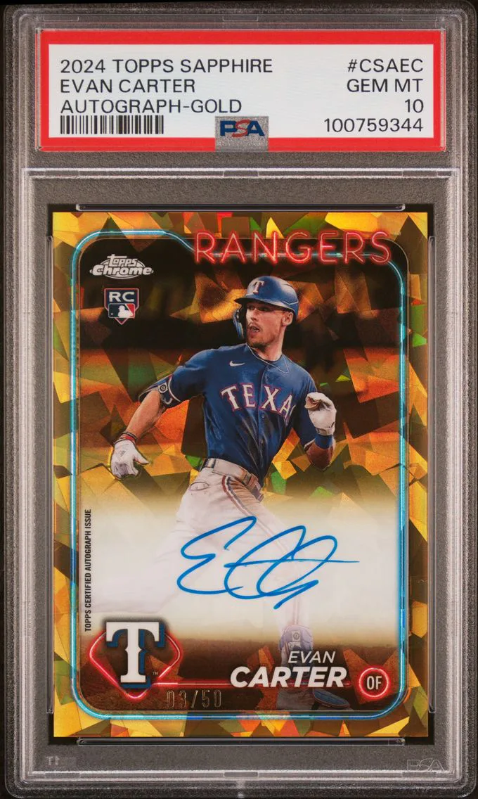 2024 #CSAEC Evan Carter PSA 10 Topps Chrome Sapphire Chrome Sapphire Autographs