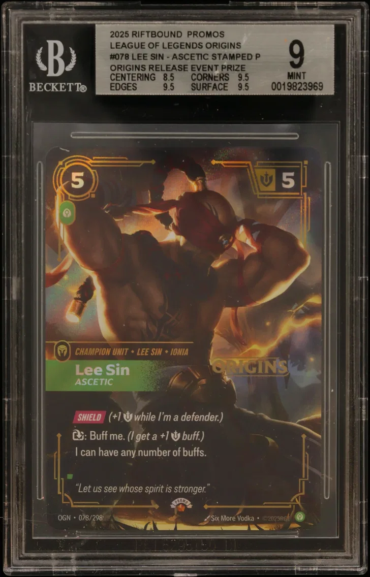 2025 #078 Lee Sin - Ascetic STAMP P/(Origins Release Event Prize Pack) BGS 9 Riftbound: League of Legends TCG Origins Promos