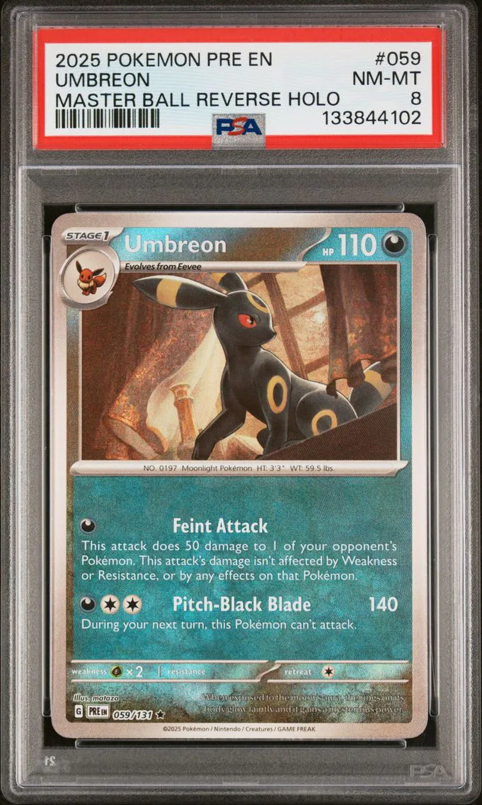 2025 #059 Umbreon Master Ball Reverse Holo PSA 8 Pre EN-Prismatic Evolutions Pokemon