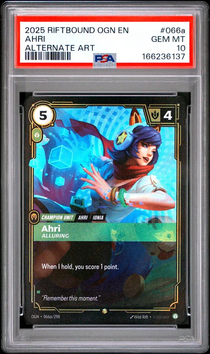 2025 #066a Ahri - Alluring PSA 10 Riftbound: League of Legends Ogn-Origins