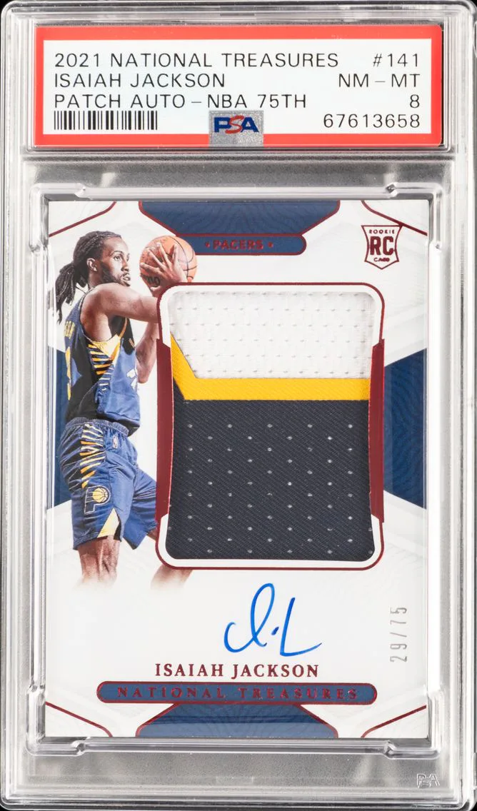2021 #141 ISAIAH JACKSON PSA 8 PANINI NATIONAL TREASURES | PATCH AUTOGRAPH-NBA 75TH [#29/75]