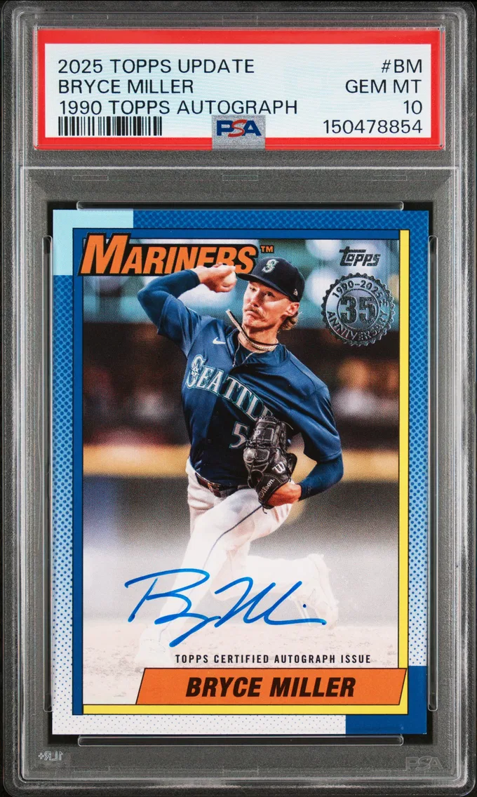 2025 #BM Bryce Miller PSA 10 Topps Update 1990 Topps Baseball Autographs