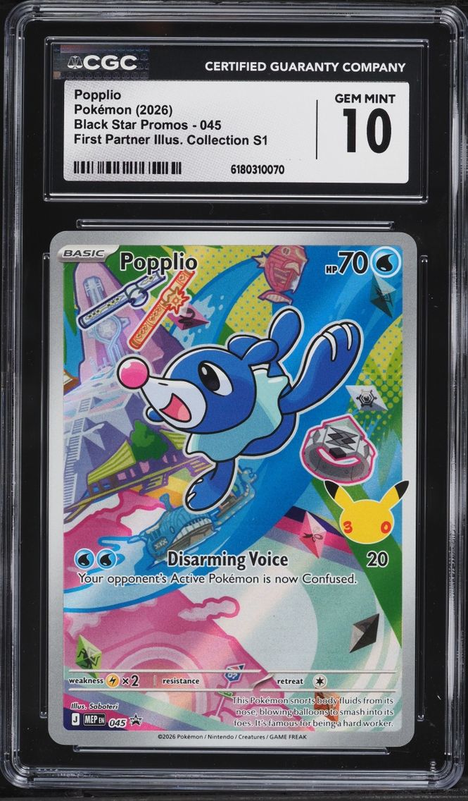 2026 Pokemon Mega Evolution Promo First Partner Illustration S1 Full Art Popplio #45 CGC 10 GEM