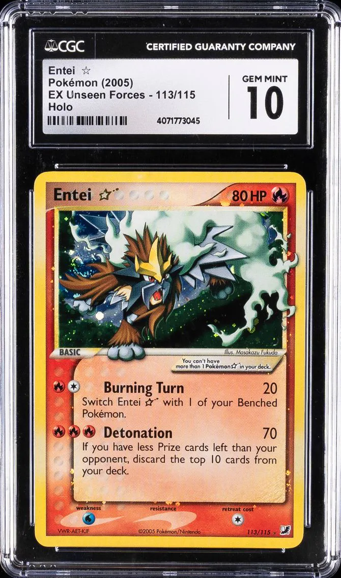 2005 #113 Entei-Holo Gold Star CGC 10 EX Unseen Forces Pokemon