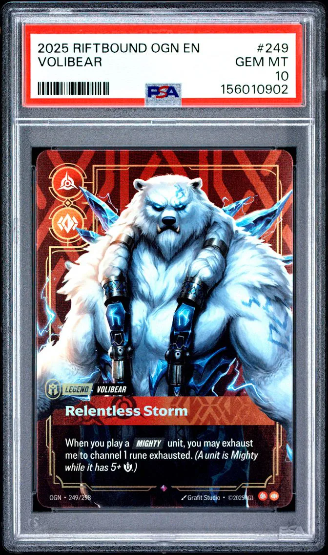 2025 #249 Volibear - Relentless Storm PSA 10 Riftbound: League of Legends Ogn-Origins