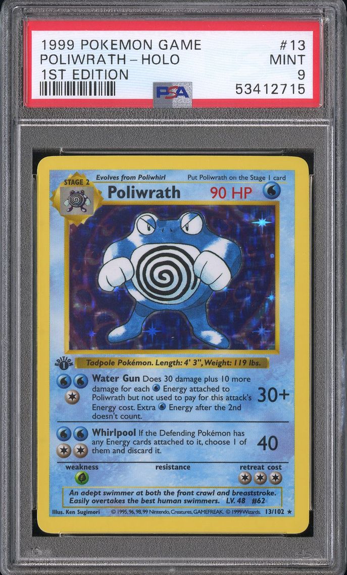 1999 #13 Poliwrath-Holo 1st Edition PSA 9 Game