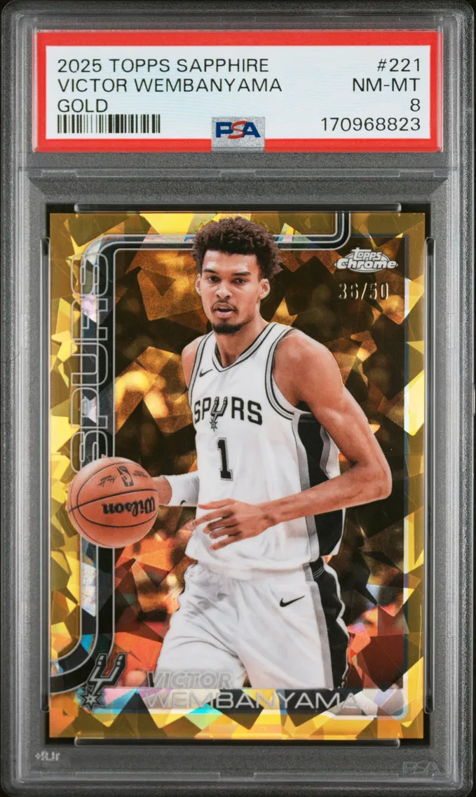 2025 #221 Victor Wembanyama PSA 8 Topps Chrome Sapphire Edition