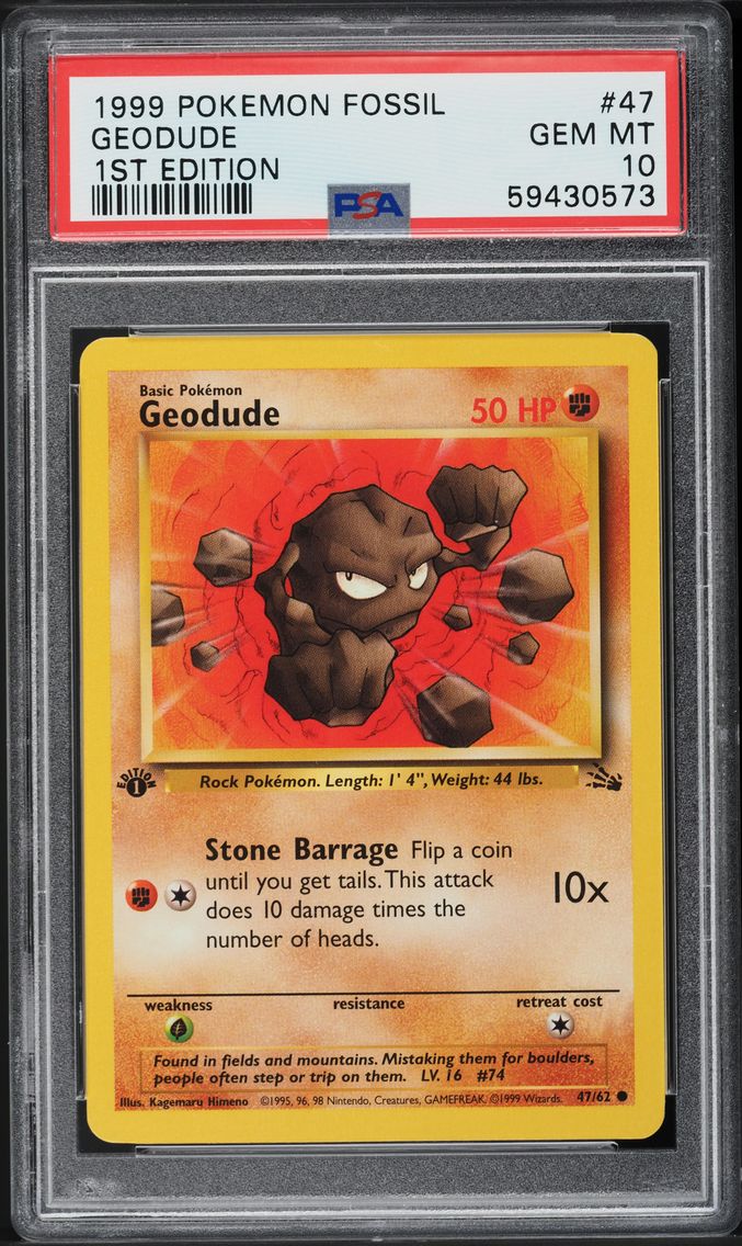 1999 #47 FOSSIL 1ST EDITION GEODUDE PSA 10 POKEMON