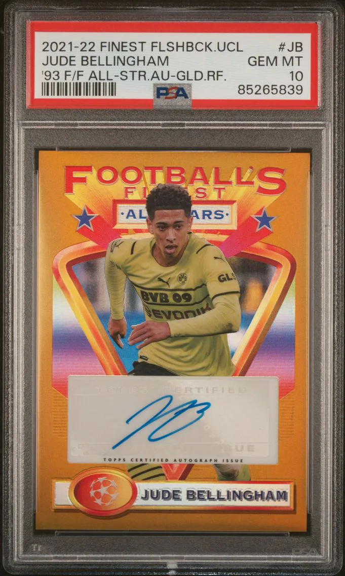 2021 #JB Jude Bellingham PSA 10 Gold Refractor Topps Finest Flashbacks UEFA Champions League 1993 Football's Finest All-Star Autographs Soccer