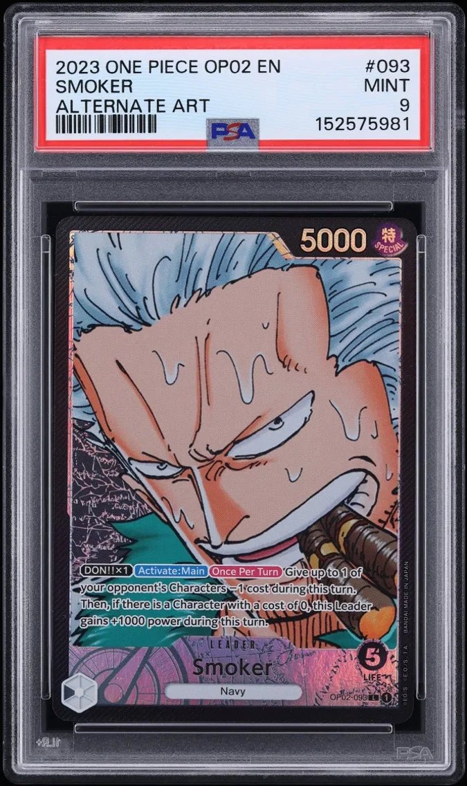 2023 #OP02-093 One Piece Paramount War Alt Art Leader Smoker MINT PSA 9