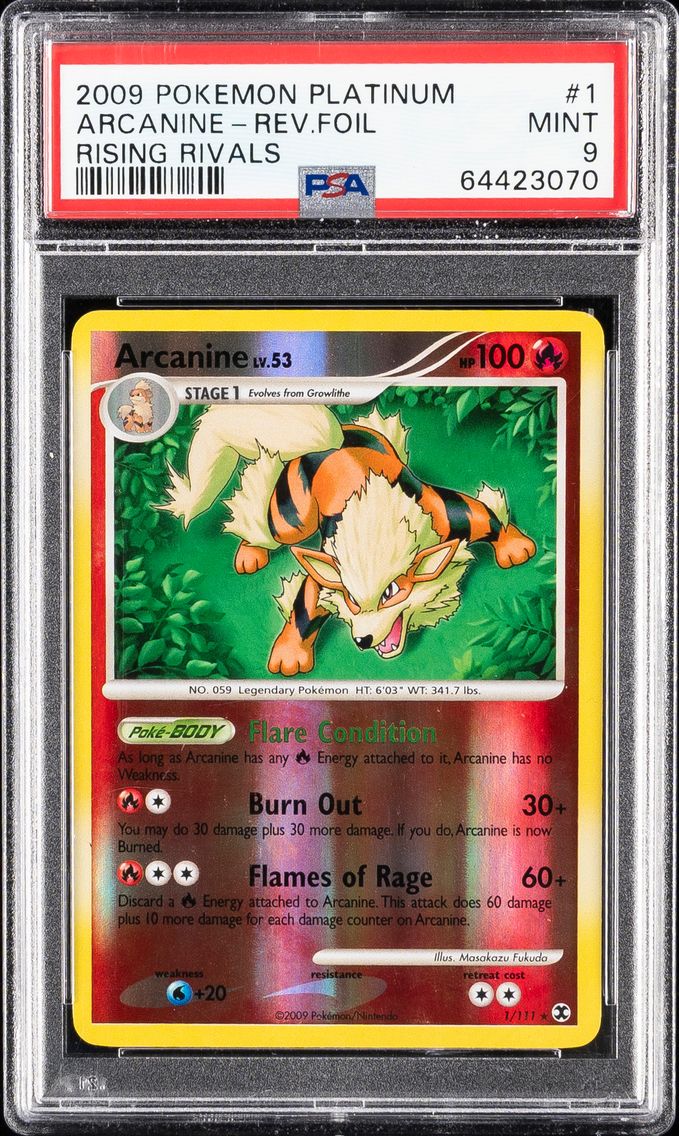 2009 #1 Arcanine-Reverse Foil PSA 9 Platinum Rising Rivals Pokemon