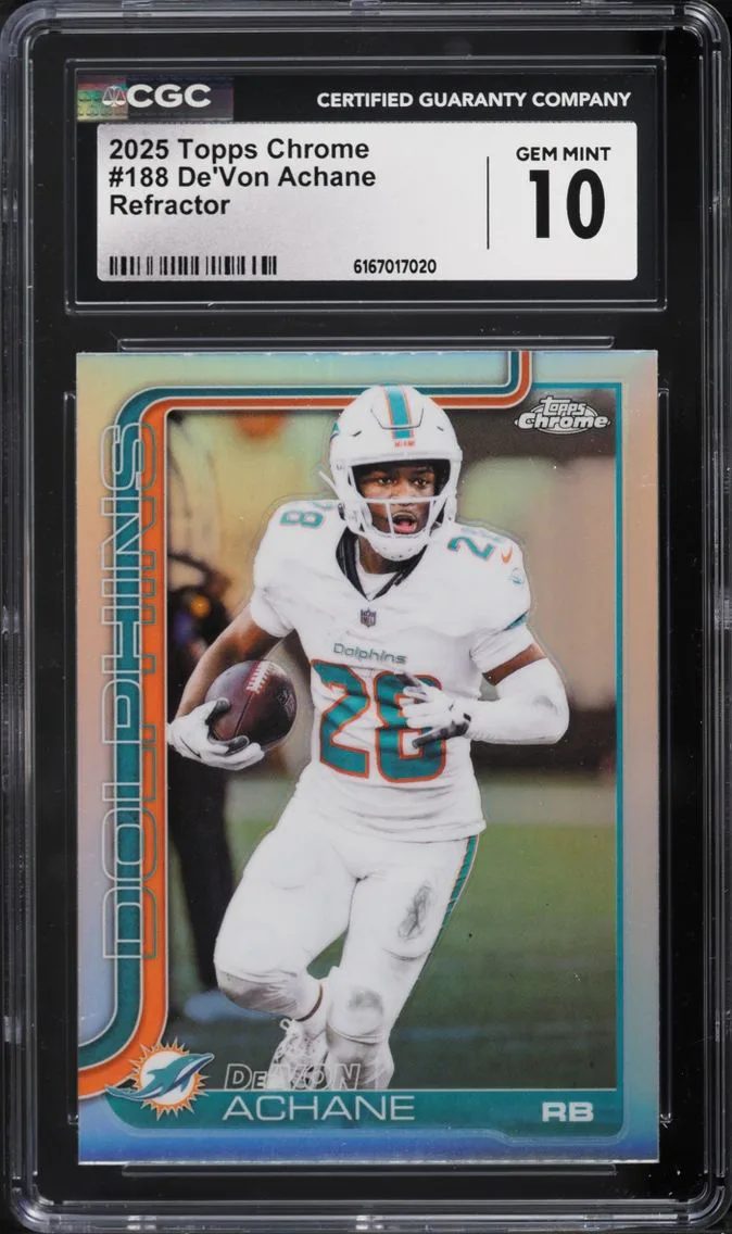 2025 Topps Chrome Refractor De'Von Achane #188 CGC 10 GEM MINT
