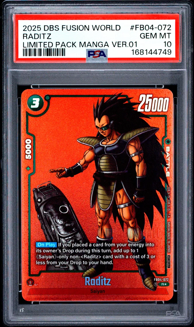 2025 #FB04-072 Raditz PSA 10 Dragon Ball Super Card Game Fusion World Limited Pack Manga Version 01