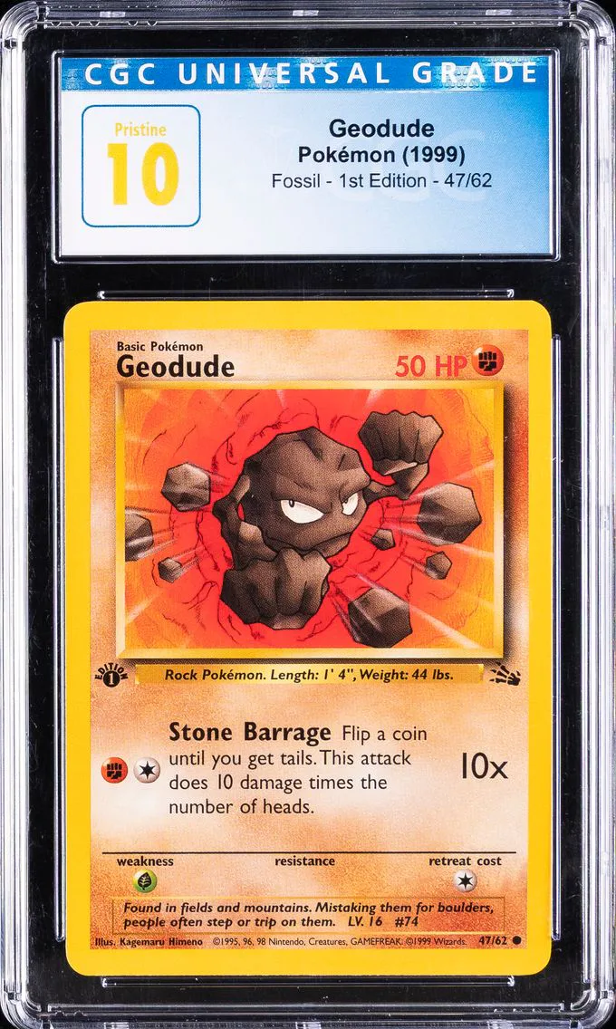 1999 #47 Geodude 1st Edition CGC 10 Pristine Fossil Pokemon