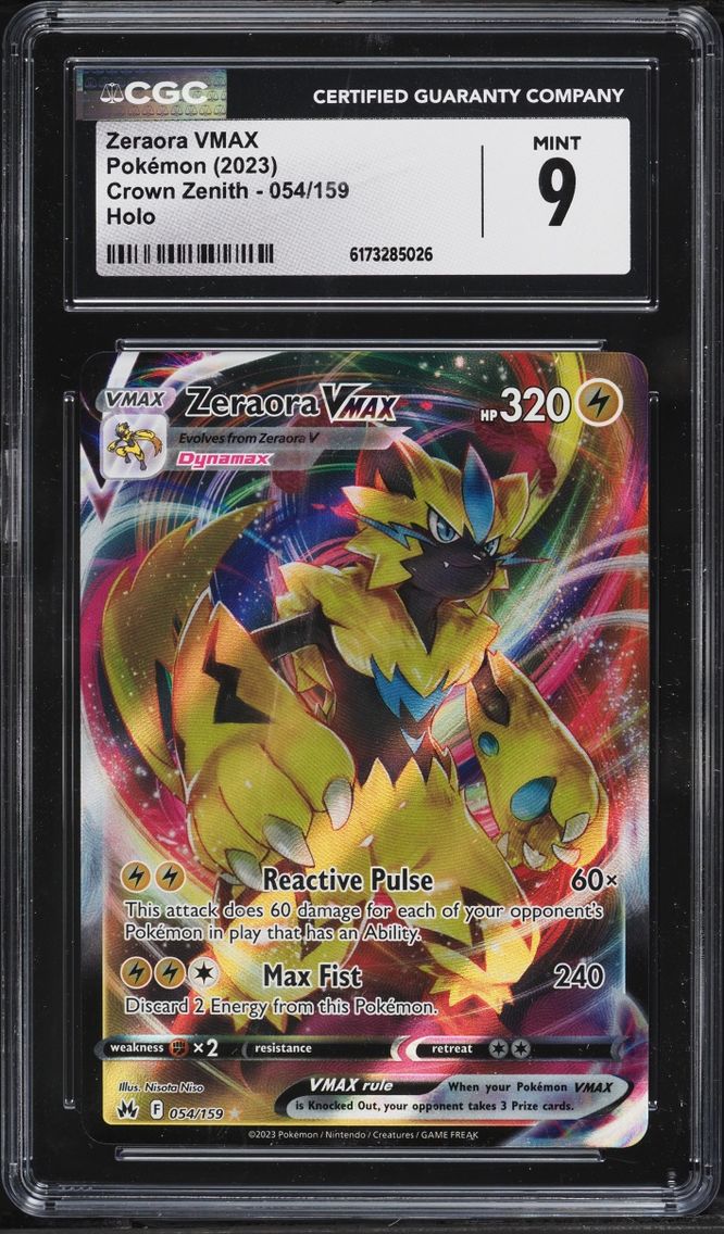 2023 Pokemon Sword & Shield Crown Zenith Full Art Zeraora VMAX #54 CGC 9 MINT