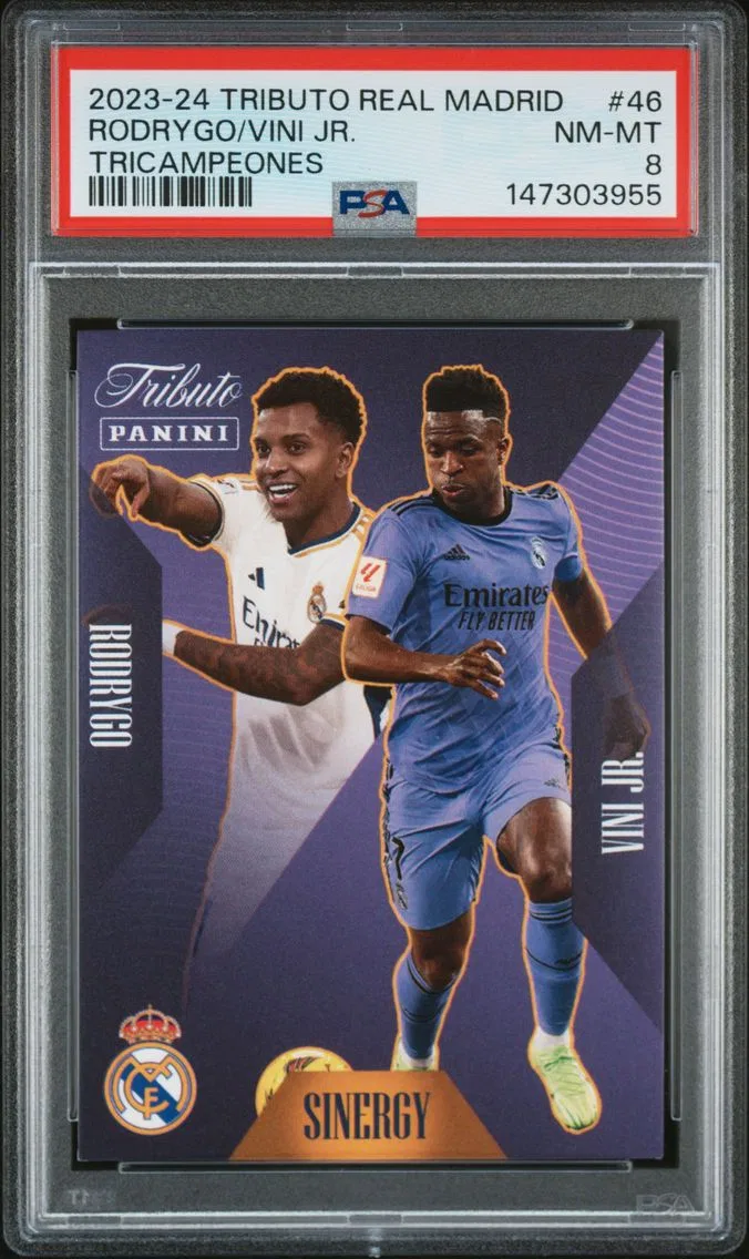 2023 #46 Rodrygo/Vini Jr. PSA 8 Panini Tributo Real Madrid Tricampeones