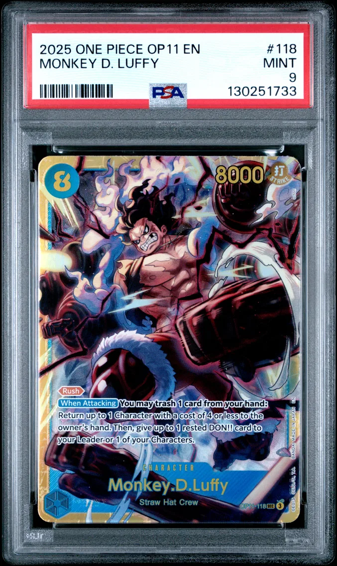 2025 #118 Monkey D. Luffy PSA 9 One Piece OP11-A Fist of Divine Speed